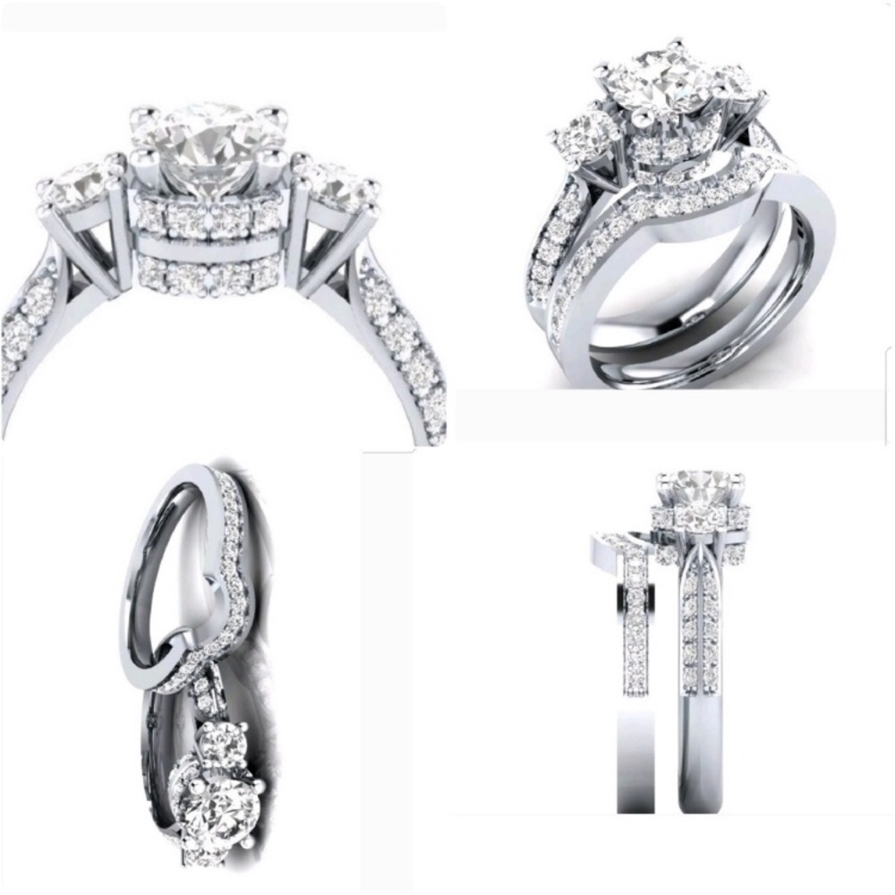 Wedding band engagement ring set